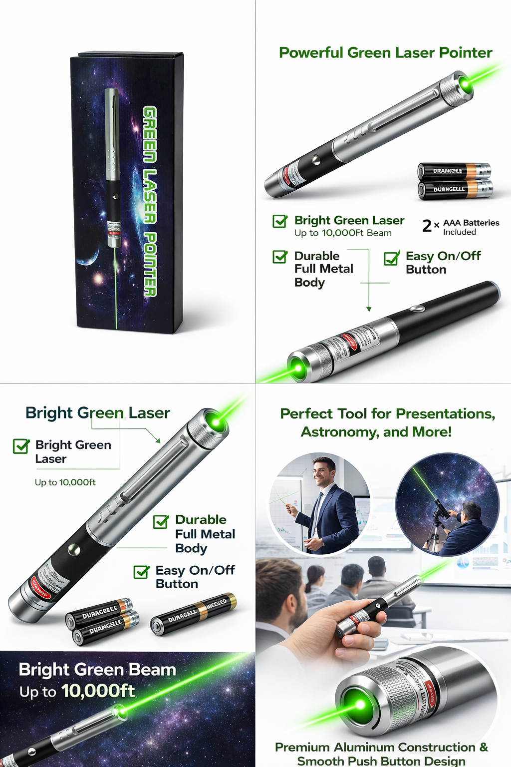Green Laser Pointer Pen – High Power Long Range Laser with Metal Body - Image 2